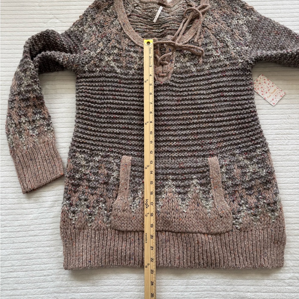 Free People Blush Taupe Lace-Up Cable Knit Scoop Sweater - Picture 4 of 11